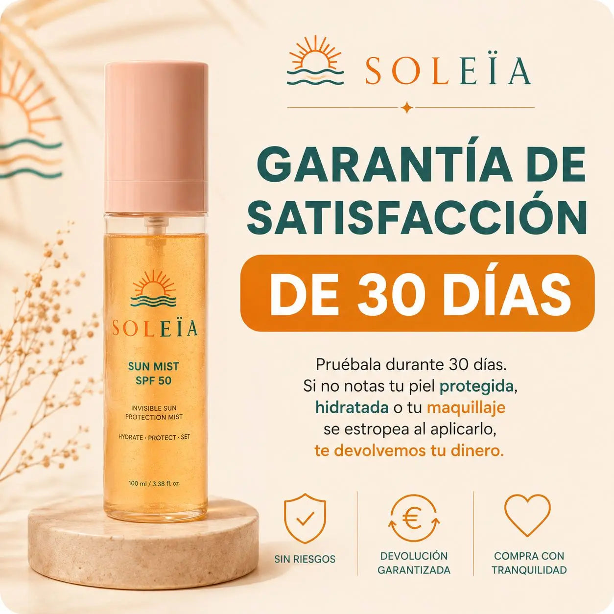 Bruma invisible SPF 50 con ácido hialurónico y acabado glow.