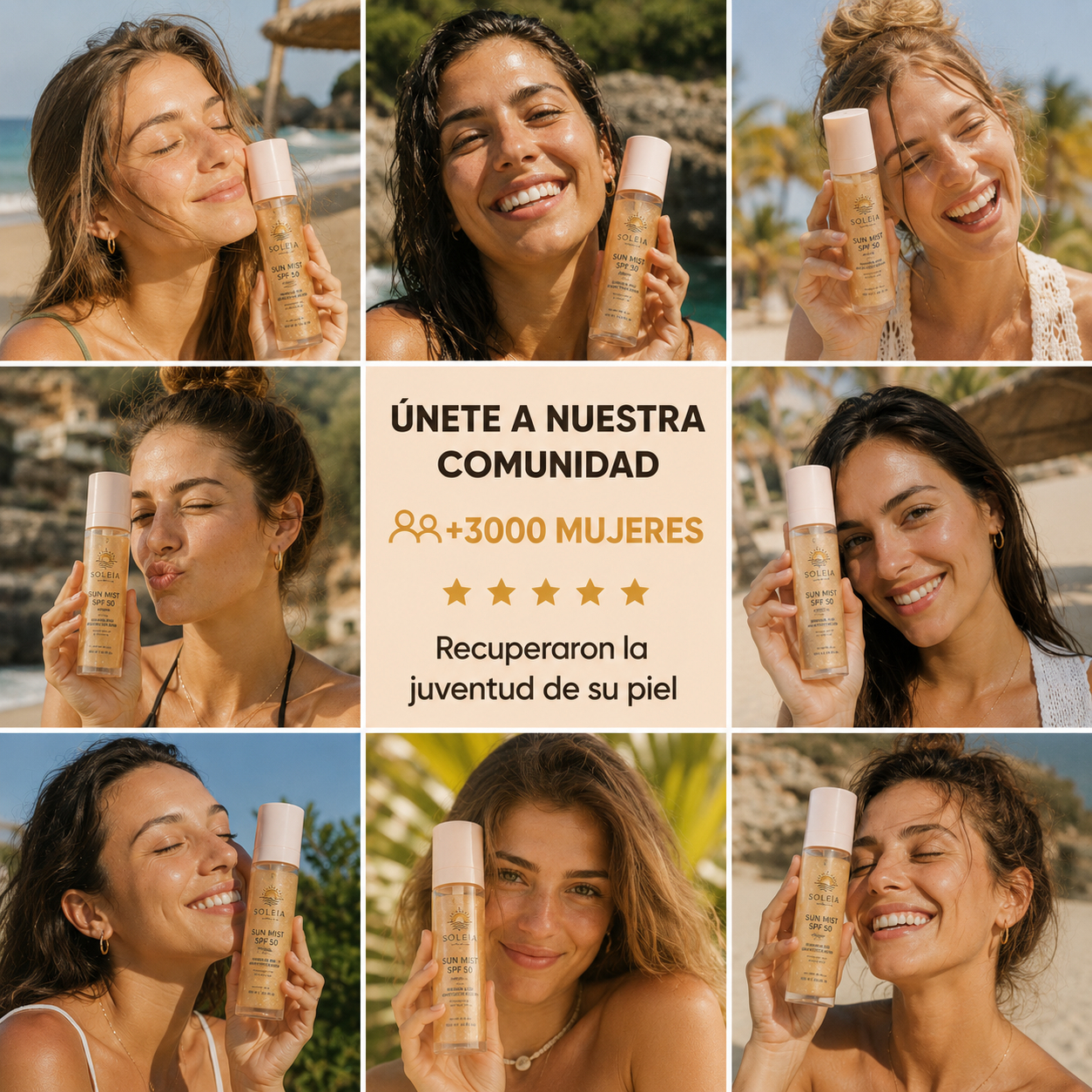 Bruma invisible SPF 50 con ácido hialurónico y acabado glow.