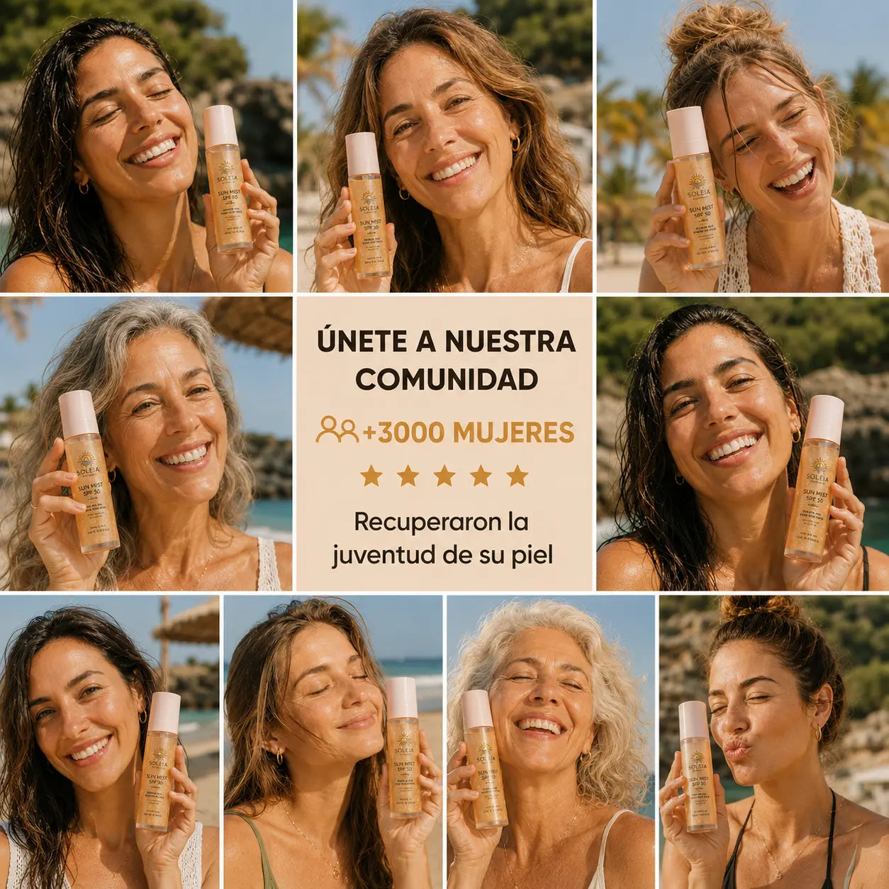 Bruma invisible SPF 50 con ácido hialurónico y acabado glow.