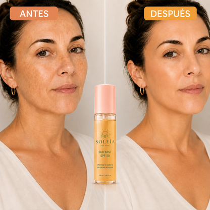 Bruma invisible SPF 50 con ácido hialurónico y acabado glow.