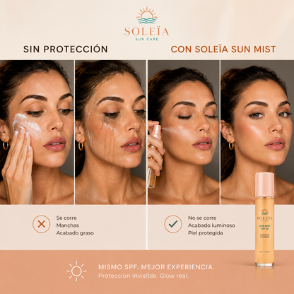 Bruma invisible SPF 50 con ácido hialurónico y acabado glow.