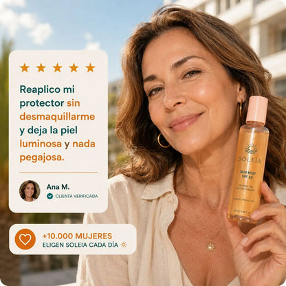 Bruma invisible SPF 50 con ácido hialurónico y acabado glow.